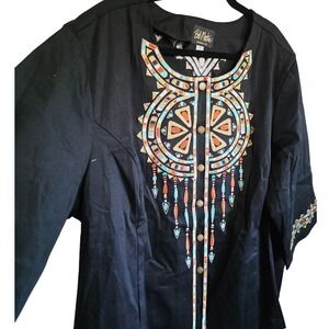 Bob Mackie Wearable Art Button Down‎ 3X Black Southwest Embroidered Jacket NEW